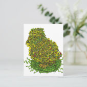 Grüner Vogel im Nest Postkarte (Stehend Vorderseite)