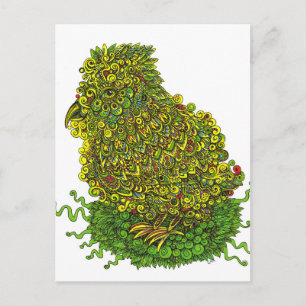 Grüner Vogel im Nest Postkarte