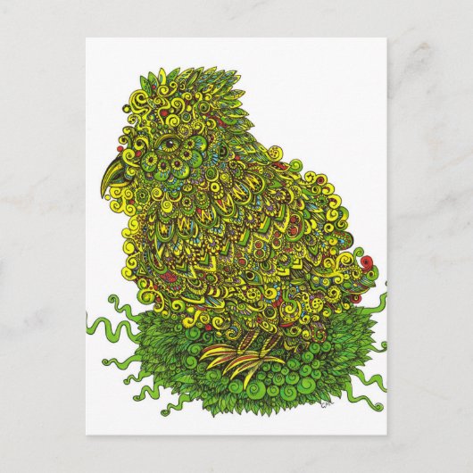 Grüner Vogel im Nest Postkarte (Vorderseite)