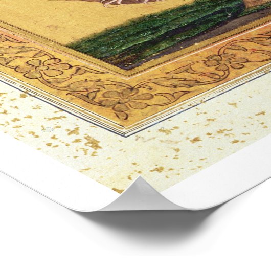 Grüner Vogel, Mughal (Gouache auf Papier) Poster (Ecke)