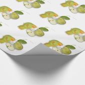 Grüner Vogelpapagei mit Birne, Packpapier. Geschenkpapier (Ecke)