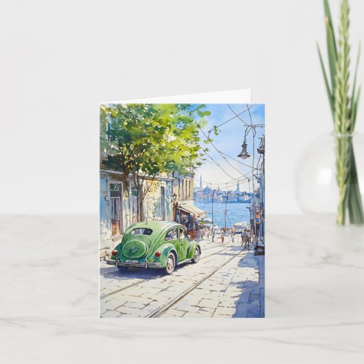 Grüner Volkswagen in Wasserfarben Karte (Vorderseite)