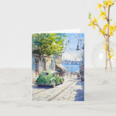 Grüner Volkswagen in Wasserfarben Karte (Gelbe Blume)