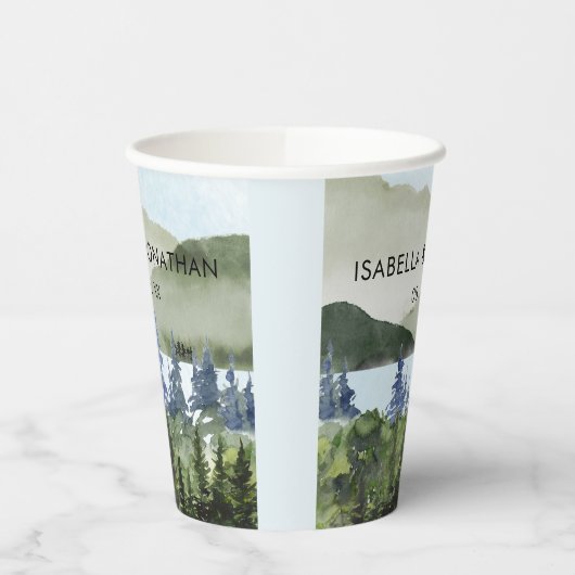 Grüner Wald im Wasser Hochzeit im Freien Pappbecher (Links)