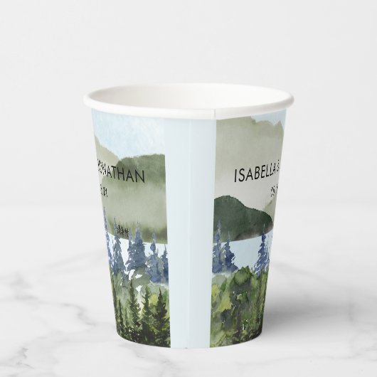 Grüner Wald im Wasser Hochzeit im Freien Pappbecher (Rechts)