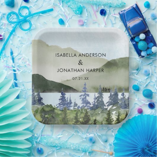 Grüner Wald im Wasser Hochzeit im Freien Pappteller (Party)