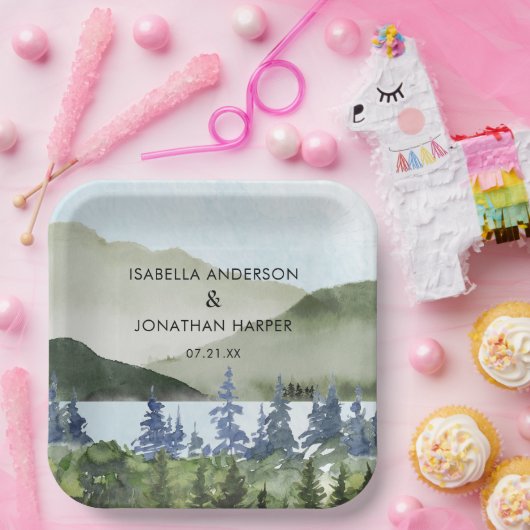 Grüner Wald im Wasser Hochzeit im Freien Pappteller (Party)