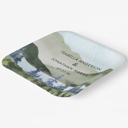 Grüner Wald im Wasser Hochzeit im Freien Pappteller (Gewinkelt)