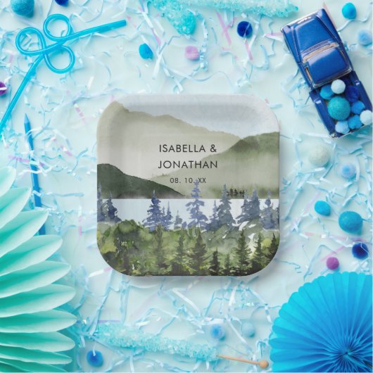 Grüner Wald im Wasser Hochzeit im Freien Pappteller (Party)