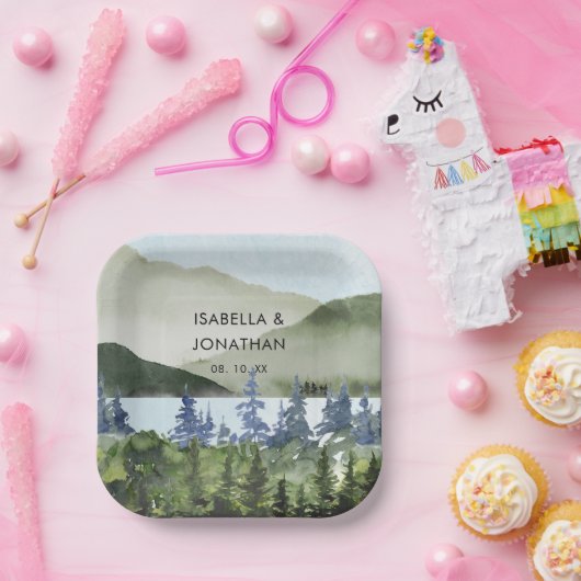 Grüner Wald im Wasser Hochzeit im Freien Pappteller (Party)