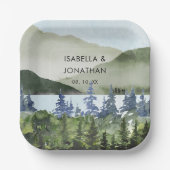 Grüner Wald im Wasser Hochzeit im Freien Pappteller (Vorderseite)