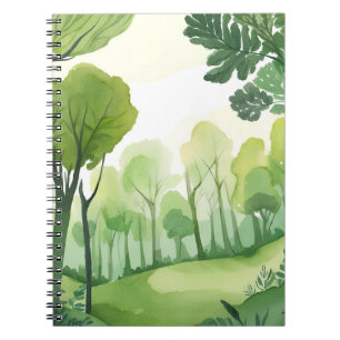 Grüner Wald Luftige Aquarell-Landschaft Notizblock
