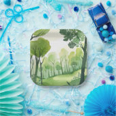 Grüner Wald | Luftige Aquarell-Landschaft Pappteller (Party)