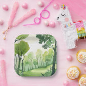Grüner Wald | Luftige Aquarell-Landschaft Pappteller (Party)