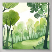 Grüner Wald | Luftige Aquarell-Landschaft Poster (Vorne)