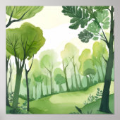 Grüner Wald | Luftige Aquarell-Landschaft Poster (Vorne)
