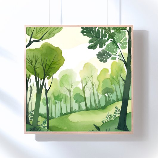 Grüner Wald | Luftige Aquarell-Landschaft Poster