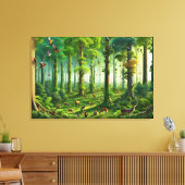 Grüner Wald mit Niedlichen Vögeln und Tieren Leinwanddruck (Insitu (Wohnzimmer))