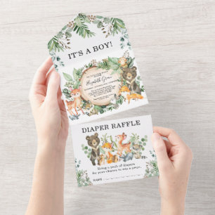 Grüner Wald Waldtiere Baby Shower All In One Einladung