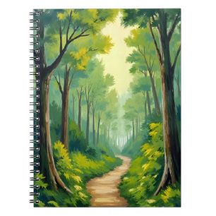 Grüner Waldweg Üppige Natur Aquarell Gemalt Notizblock