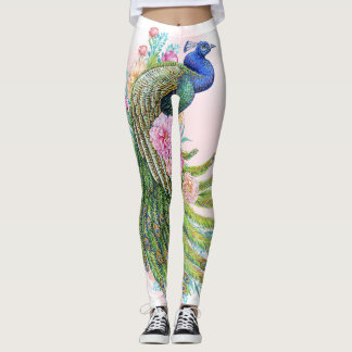 Grüner Wasserfarben-Pfauen-Schönheit – Elegante Ku Leggings