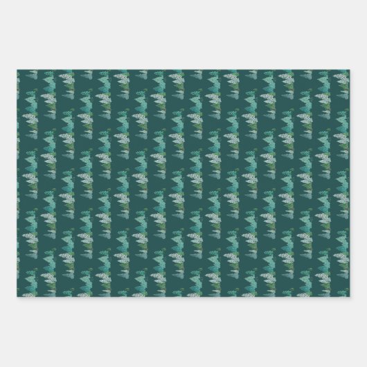 Grüner Wasserfarben Pine Tree Line Weihnachtsbaum Geschenkpapier Set (Vorderseite 2)