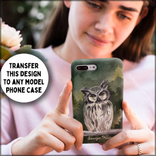 Grüner Wasserfarben-Wald-Schneeeule mit individuel iPhone 13 Hülle