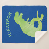 Grüner Watercolor-Silhouette-Dinosaurier scherzt Sherpadecke (Vorderseite (Horizontal))