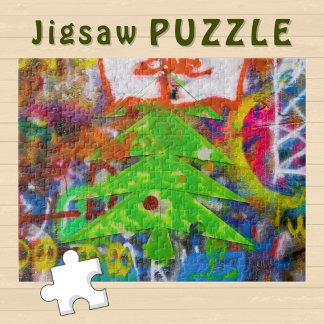 Grüner Weihnachtsbaum auf einer Graffiti-Mauer - Puzzle