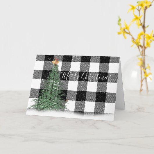 Grüner Weihnachtsbaum auf Karierter Karte (Gelbe Blume)