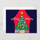 Grüner Weihnachtsbaum & Blue Drapes: Feiertagspostkarte (Vorne/Hinten)