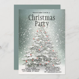 Grüner Weihnachtsbaum Bunte Ornamente Weißer Schne Einladung