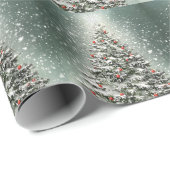 Grüner Weihnachtsbaum Bunte Ornamente Weißer Schne Geschenkpapier (Rolleneckpunkt)