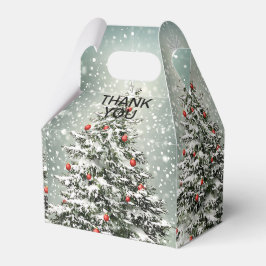 Grüner Weihnachtsbaum Bunte Ornamente Weißer Schne Geschenkschachtel