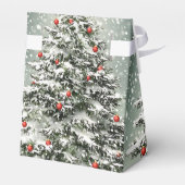 Grüner Weihnachtsbaum Bunte Ornamente Weißer Schne Geschenkschachtel (Rückseite)