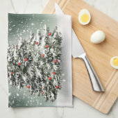 Grüner Weihnachtsbaum Bunte Ornamente Weißer Schne Geschirrtuch (Viertel Falte)