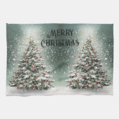 Grüner Weihnachtsbaum Bunte Ornamente Weißer Schne Geschirrtuch (Horizontal)