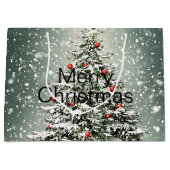 Grüner Weihnachtsbaum Bunte Ornamente Weißer Schne Große Geschenktüte (Vorderseite)