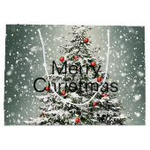 Grüner Weihnachtsbaum Bunte Ornamente Weißer Schne Große Geschenktüte (Rückseite)