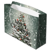 Grüner Weihnachtsbaum Bunte Ornamente Weißer Schne Große Geschenktüte (Rückseite Schrägansicht)