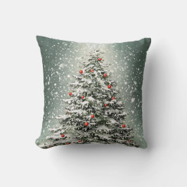 Grüner Weihnachtsbaum Bunte Ornamente Weißer Schne Kissen