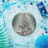 Grüner Weihnachtsbaum Bunte Ornamente Weißer Schne Pappteller (Party)