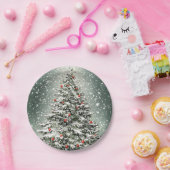 Grüner Weihnachtsbaum Bunte Ornamente Weißer Schne Pappteller (Party)