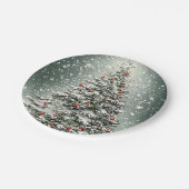 Grüner Weihnachtsbaum Bunte Ornamente Weißer Schne Pappteller (Schrägansicht)