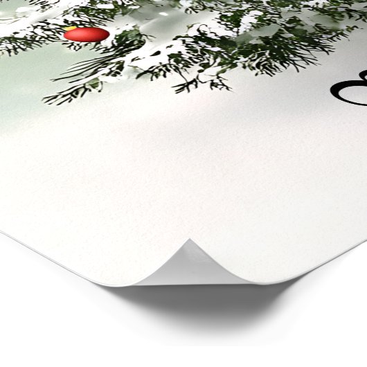 Grüner Weihnachtsbaum Bunte Ornamente Weißer Schne Poster (Ecke)