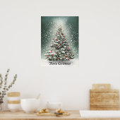 Grüner Weihnachtsbaum Bunte Ornamente Weißer Schne Poster (Küche)