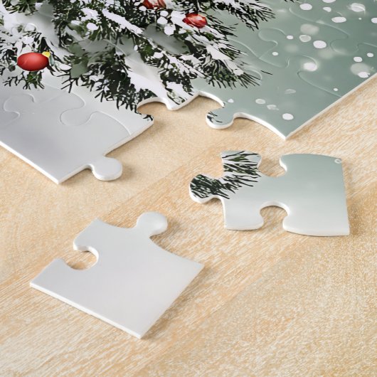 Grüner Weihnachtsbaum Bunte Ornamente Weißer Schne Puzzle (Seite)