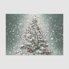 Grüner Weihnachtsbaum Bunte Ornamente Weißer Schne Seidenpapier