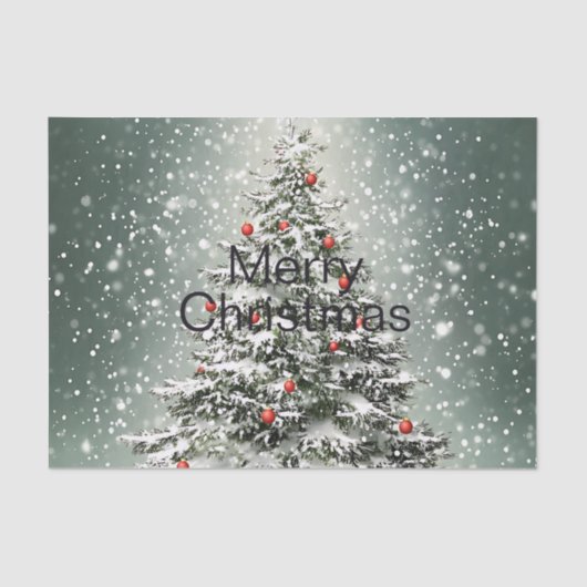 Grüner Weihnachtsbaum Bunte Ornamente Weißer Schne Seidenpapier (Vorderseite)