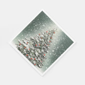 Grüner Weihnachtsbaum Bunte Ornamente Weißer Schne Serviette (Ecke)